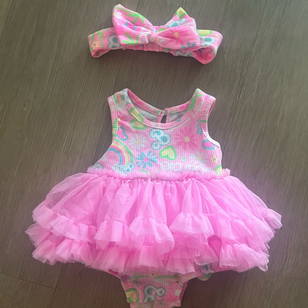 Pink Tutu Baby Romper with Headband